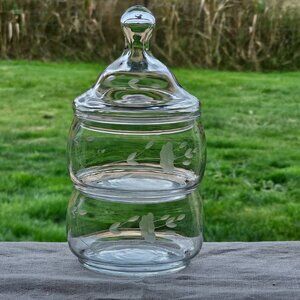 Princess House Heritage Lidded Storage Jar 7" floral etched glass stackable